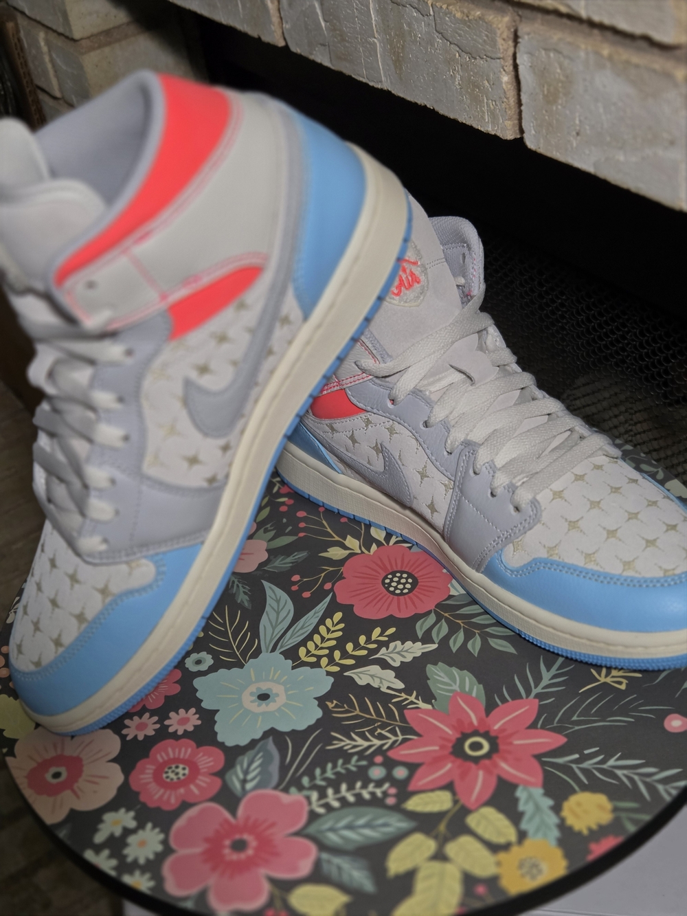 Brand New AJ1-mid Sneakers in White, Blue & Pink